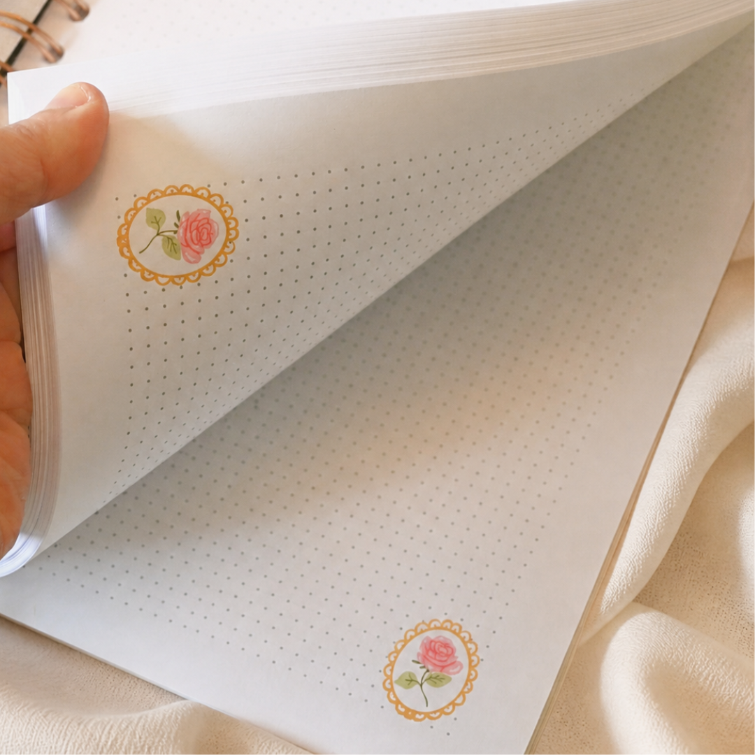 Dotted pages with rose details inside My Princess Diary journal