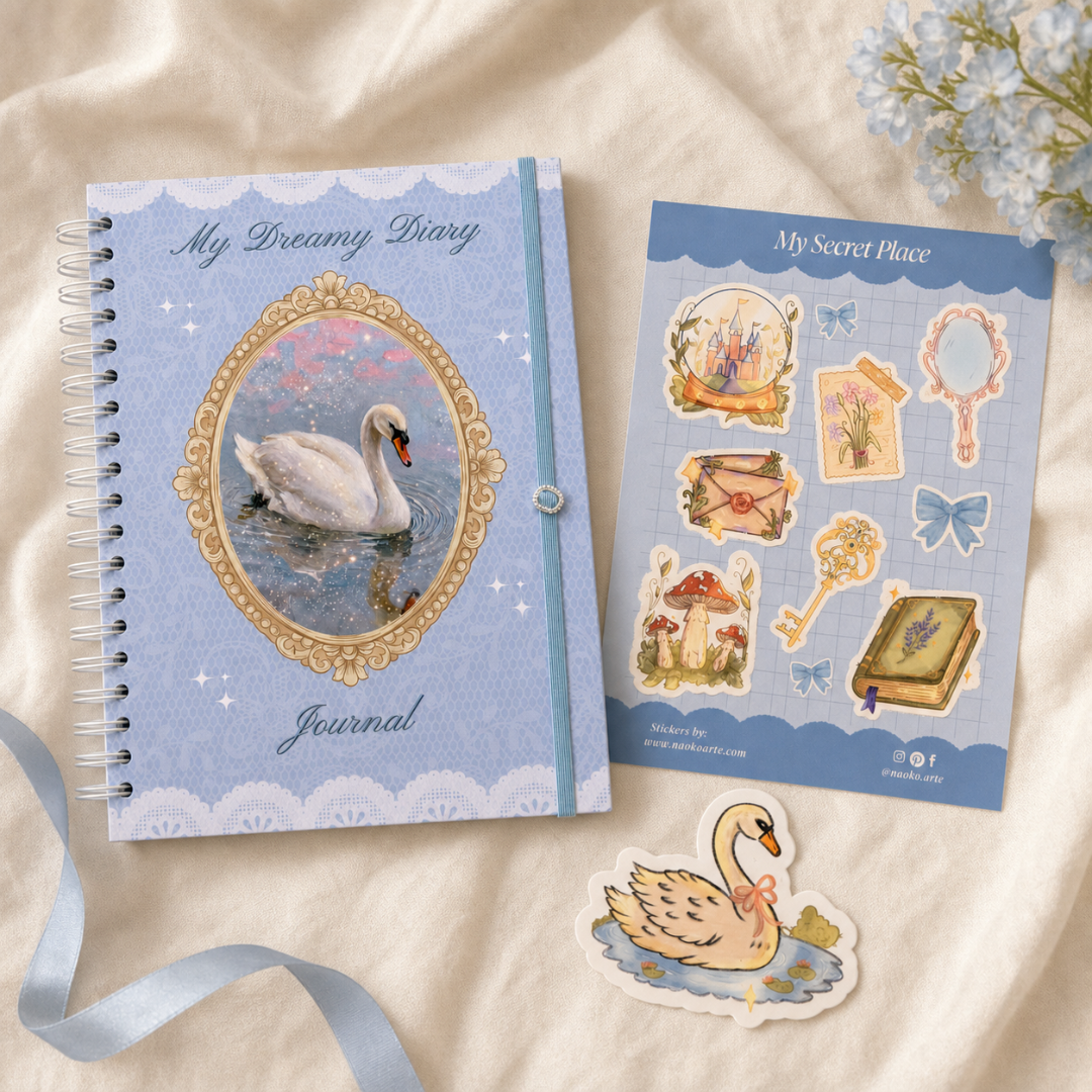My Dreamy Diary with matching sticker sheet and swan die-cut sticker