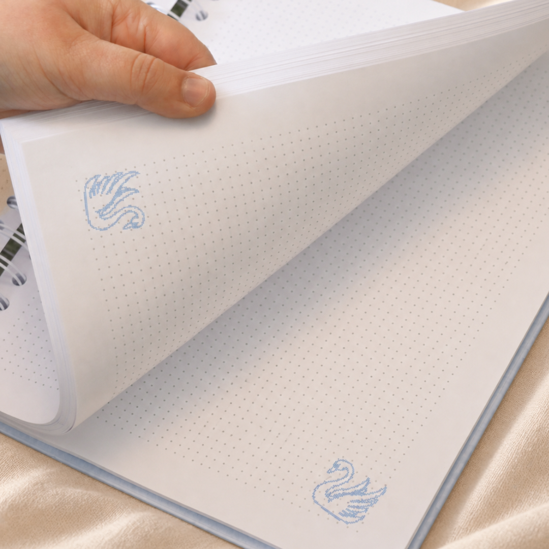 Dotted pages with swan details inside My Dreamy Diary journal