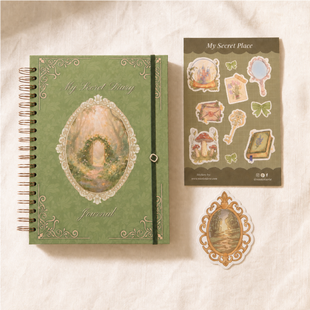 My Secret Diary with matching sticker sheet and ornate mirror die-cut sticker