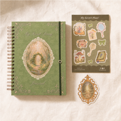 My Secret Diary with matching sticker sheet and ornate mirror die-cut sticker